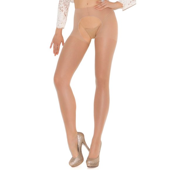 Sheer Crotchless Pantyhose - Nude - Picture 1 of 5